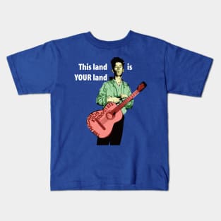 Woody Guthrie, This Land Is Your Land, white lettering Kids T-Shirt